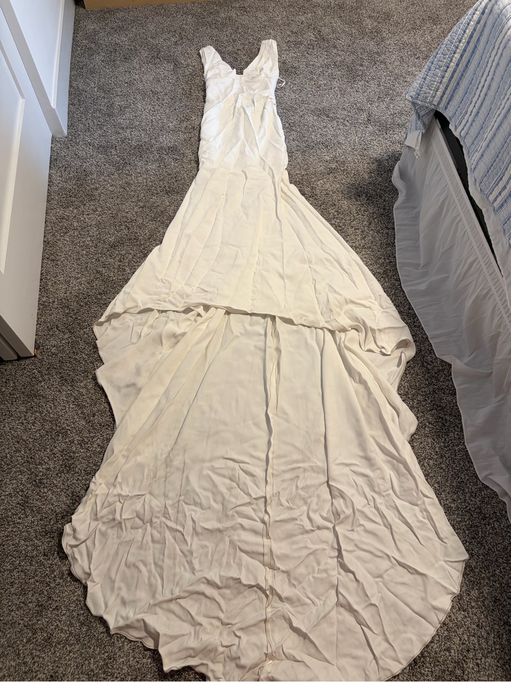 Pronovias Ivory V-Neck Wedding Gown with Long Train